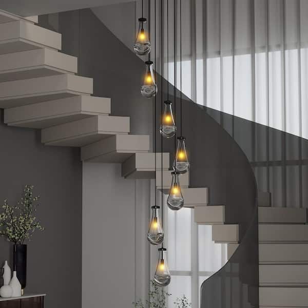 TMFXGX 7 light Black Modern Raindrop Glass Cluster Round