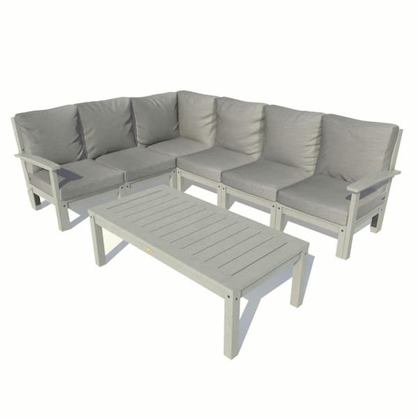 Highwood Bespoke Deep Seating 7-Piece Plastic Outdoor Sectional Set, Conversation Table with Cushions