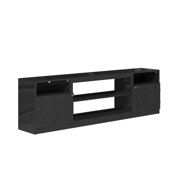 70 in.W Black Storage Entertainment Center with Adjustable Shelf Fits TV Up to 80 in.