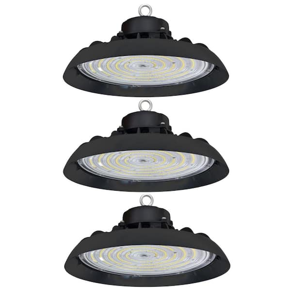 11 in. 600-Watt Equivalent Integrated LED Dimmable Black High Bay Light 5000K UFO High Bay LED Light for Workshop 3-Pack