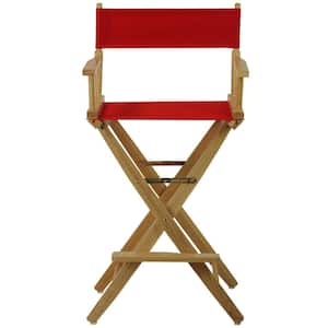 30 in. Extra-Wide Natural Wood Frame/Red Canvas Seat Folding Directors Chair