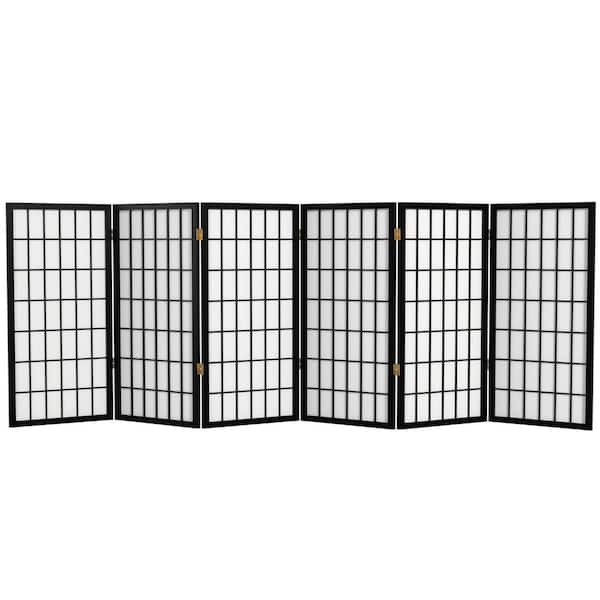 Oriental Furniture 3 ft. Short Window Pane Shoji Screen - Black - 6 Panels