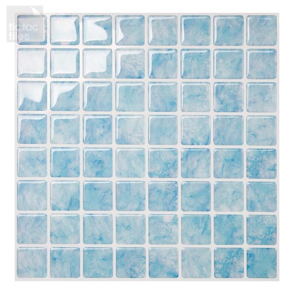 Tic Tac Tiles Vetro Aqua 10 in. W x 10 in. H Peel and Stick Decorative Mosaic Wall Tile Backsplash (10-Tiles)