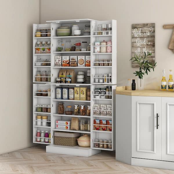 65.4 in. Kitchen Pantry Cabinet, Modern Storage Cabinet W/ Doors & Shelves, Freestanding Cupboard for Dining Room, White
