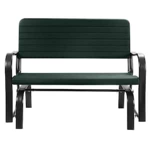 2-Seat Plastic Porch Outdoor Glider with HDPE Back Seat and Steel Frame in Black