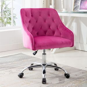 Red Velvet Upholstery Swivel Chair with 5 Wheels, Modern Leisure Shell-Shaped Swivel Chair, Home Office Task Chair