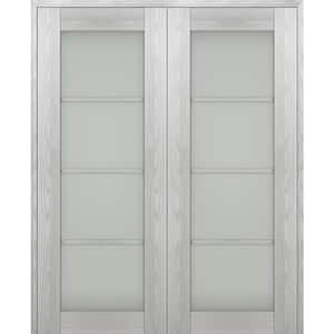 Vona 64 in. x 96 in. Both Active 4-Lite Frosted Glass Ribeira Ash Wood Composite Double Prehung French Door