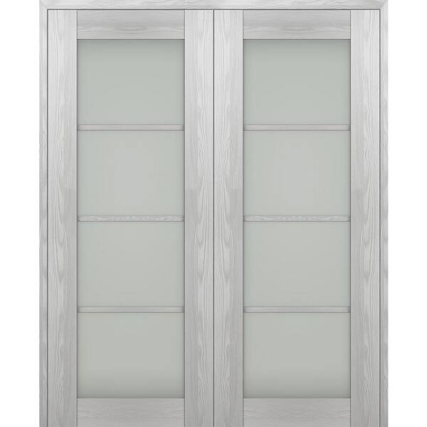 Belldinni Vona 64 in. x 96 in. Both Active 4-Lite Frosted Glass Ribeira Ash Wood Composite Double Prehung French Door