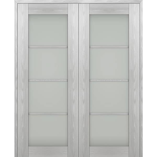 Belldinni Vona 64 in. x 96 in. Both Active 4-Lite Frosted Glass Ribeira Ash Wood Composite Double Prehung French Door