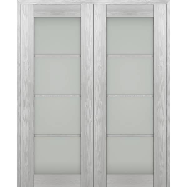 Belldinni Vona 60"x 84" Both Active 4-Lite Frosted Glass Ribeira Ash Wood Composite Double Prehung French Door