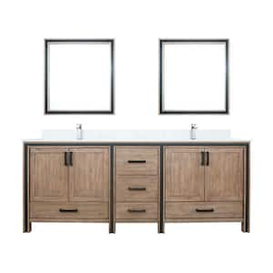 Ziva 84 in W x 22 in D Rustic Barnwood Double Bath Vanity, Cultured Marble Top, Faucet Set and 34 in Mirrors