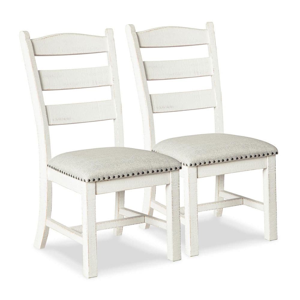 Valebeck White Polyester with Cushion and Nailhead Trim Side Chair Set of 2