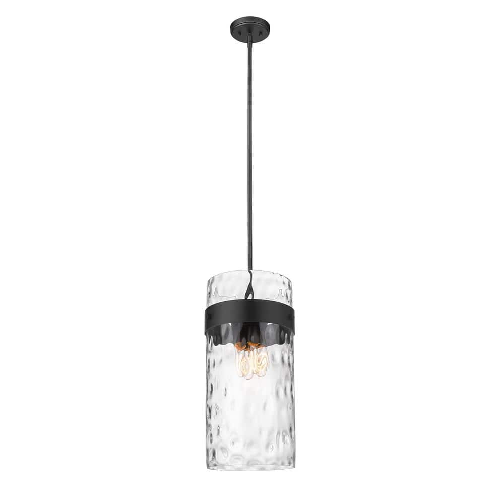 Fontaine Transitional 4-Light Matte Black Pendant with Ripple Glass Shade