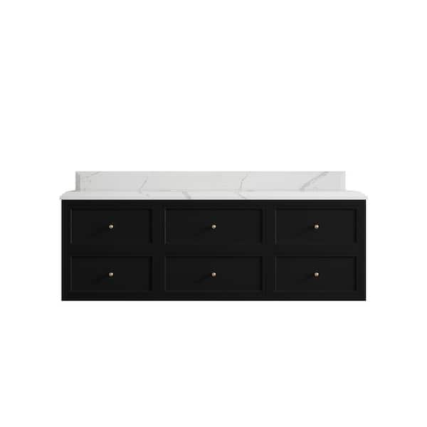 Willow Collections Roswell 60 in. Single Sink Freestanding Black Bath Vanity with Calacatta Laza Qt. Top Unassembled