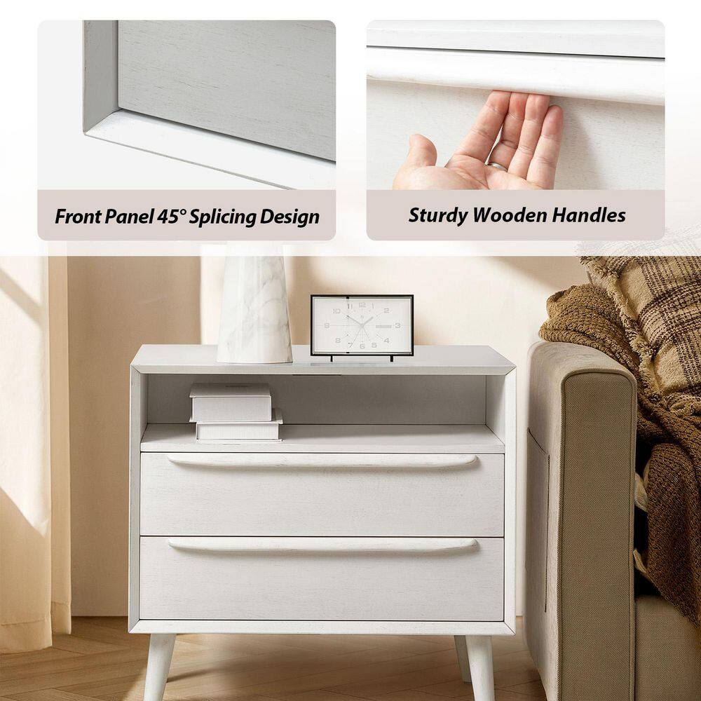 Leslie Mid-Century Modern Walnut 2-Drawer Nightstand with Built-In Outlets (Set of 2) - thumbnail 8