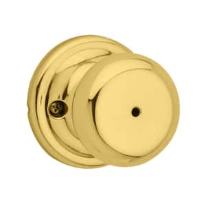 Juno Polished Brass Privacy Bed/Bath Door Knob with Microban Antimicrobial Technology and Lock