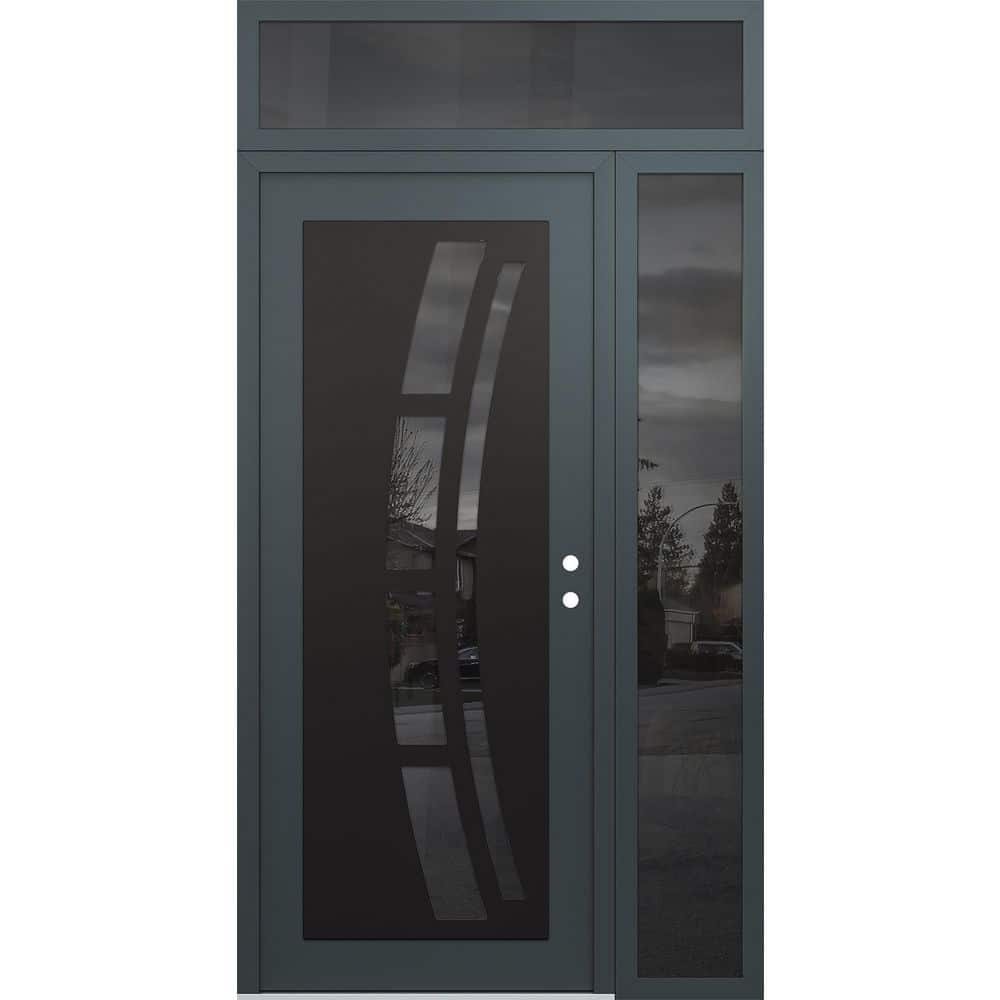 C12 52 in. x 96 in. Black P Left-Hand/Inswing Mirrored Glass Anth/Anth Sidelite+Transom Steel Prehung Front Door price history on PriceWatchPro