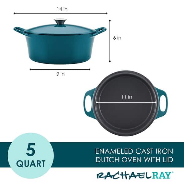 Rachael Ray 5qt Enameled Cast Iron Dutch Oven Casserole Pot With Lid Teal :  Target