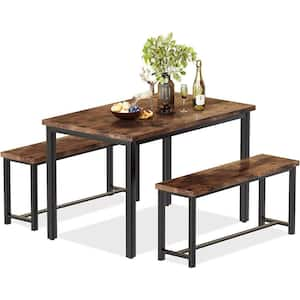 mieres 3-Pieace Dining Table Set with 2-Beanch and 1-Rectangle Table, Metal Frame  and Wood Top WYZW368357881 - The Home Depot