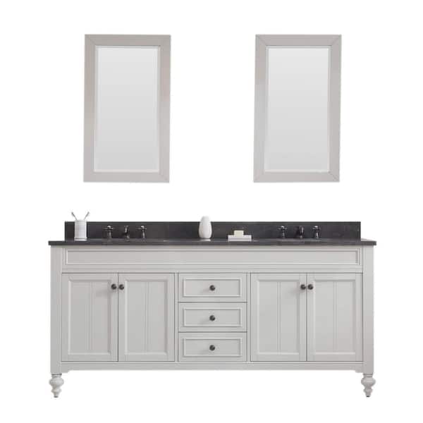 Water Creation Potenza 72 in. W x 33 in. H Vanity in Ivory Grey with Granite Vanity Top in Blue Limestone with White Basin and Mirrors