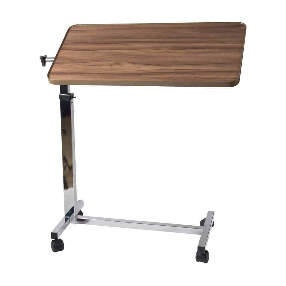 Deluxe Chrome-Plated Steel Tilt-Top Overbed Table with Laminate Top