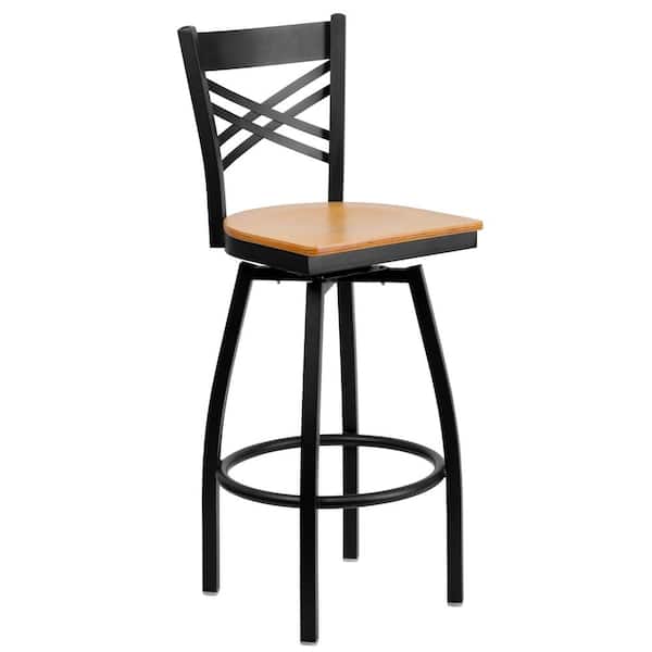 Flash Furniture 30.25 in. Black and Natural Swivel Bar Stool