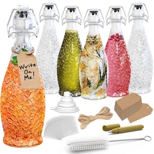 17 oz. Textured Teardrop Swing Top Glass Bottles with Funnel, Bottle Brush, Tags, Shrink Wrap and Marker (Set of 6)