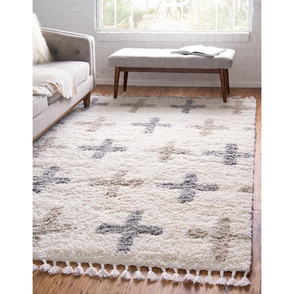 Hygge Shag Positive Ivory 8 ft. x 10 ft. Area Rug