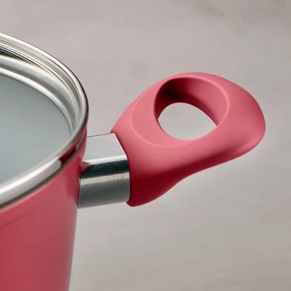 9 PCS Pink Silicone Handle Stainless Steel Cookware Set Kitchen