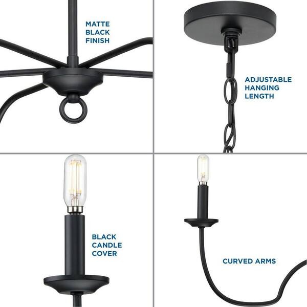 Progress Lighting Canebrake 5-Light Matte Black Farmhouse Chandelier Light