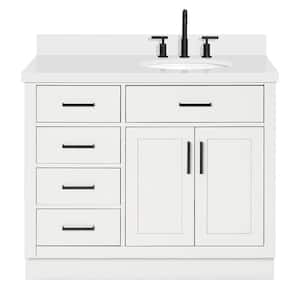 Hepburn 43 in. W x 22 in. D x 36 in. H Bath Vanity in White with White Pure Quartz Vanity Top with White Basin