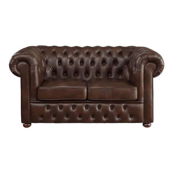 EVERGLADE HOME Rosalie 67 in. Rolled Arm Faux Leather Straight in Brown