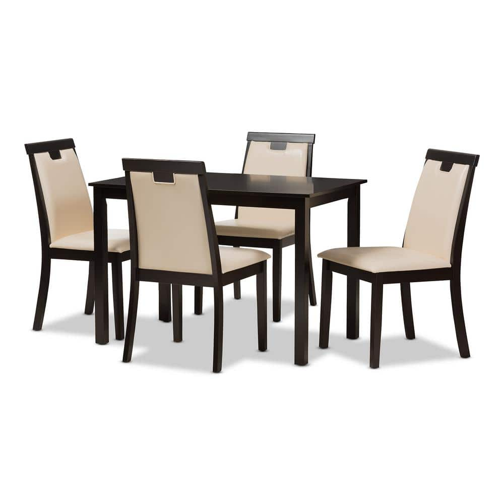 Baxton Studio Evelyn 5-Piece Beige and Dark Brown Dining Set