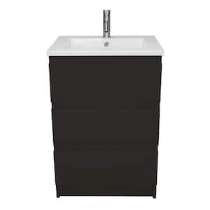 Pepper 24 in. W x 20 in. D Bath Vanity in Glossy Black with Acrylic Top in White with White Basin