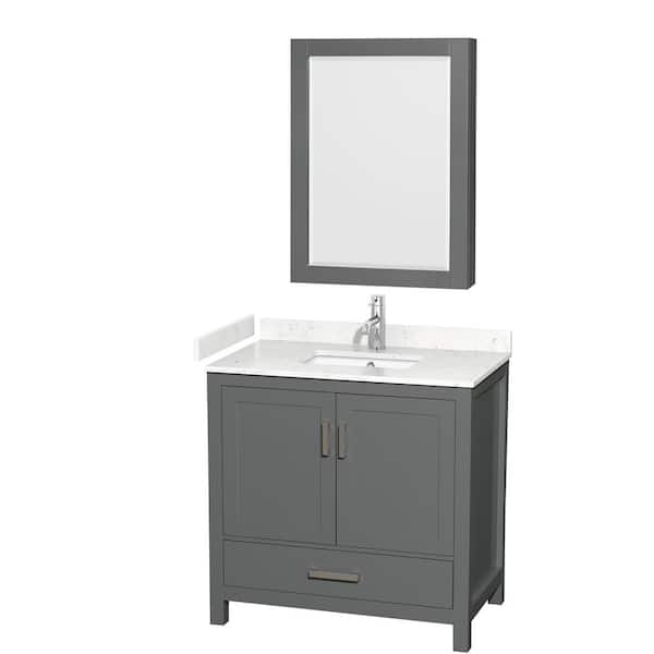 Wyndham Collection Sheffield 36 in. W x 22 in. D x 35 in. H Single Bath Vanity in Dark Gray with Carrara Cultured Marble Top and MC Mirror