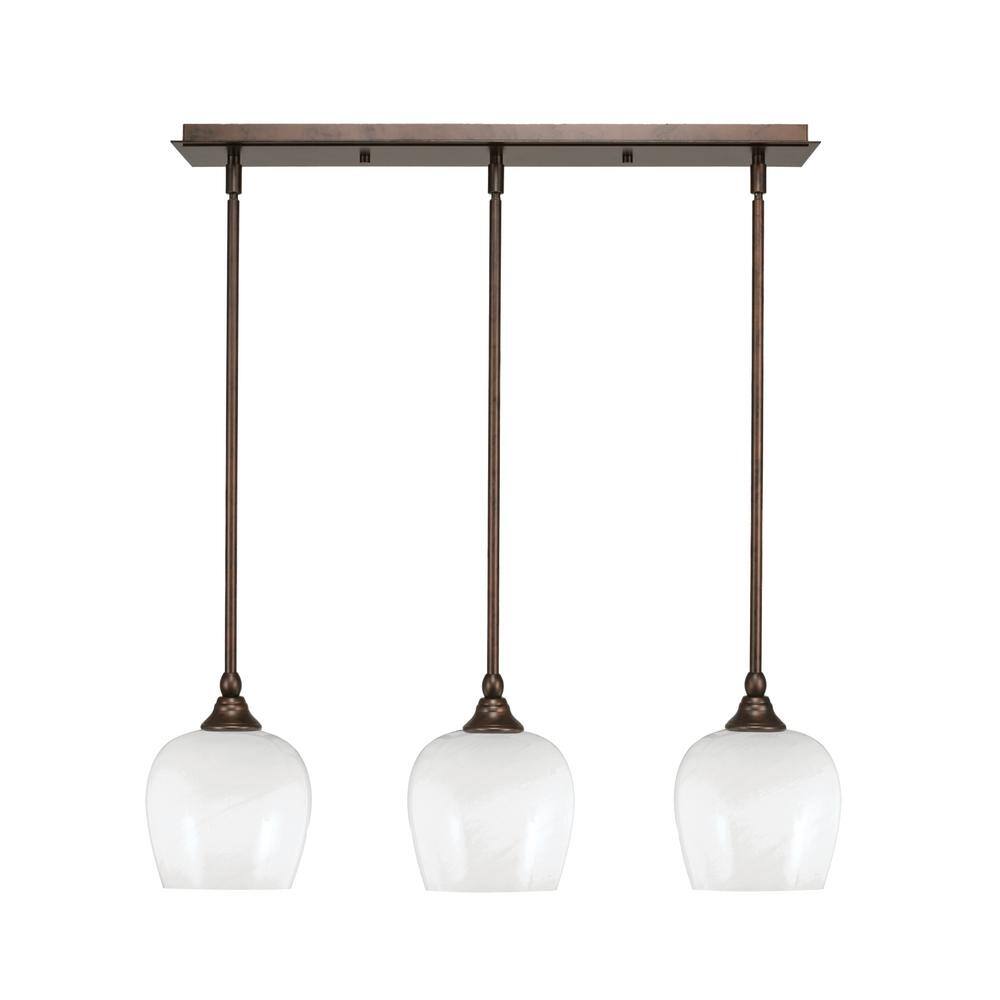 Livingston 100-Watt 3-Light Bronze Shaded Pendant Light with 6 White Mar