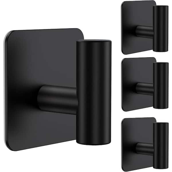 Heavy Duty Adhesive Wall Hooks in Matte Black Stainless Steel Bathroom Towel Accessory 4 Pack