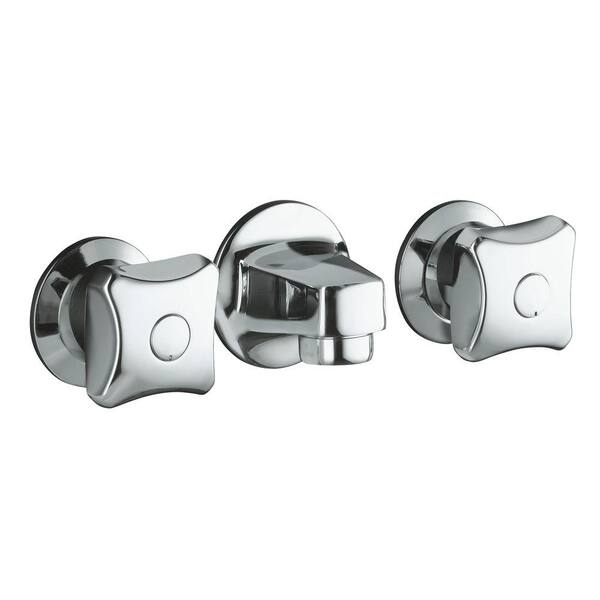 KOHLER Triton 2-Handle Wall Mount Commercial Bathroom Faucet with Grid Drain and Standard Handles in Polished Chrome