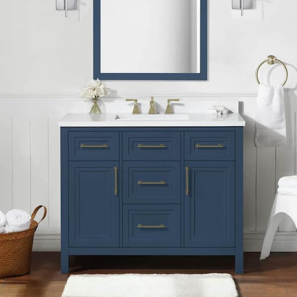 Home Decorators Collection Mayfield 42 in. W x 22 in. D x 34 in. H Single Sink Bath Vanity in Grayish Blue with White Engineered Stone Top
