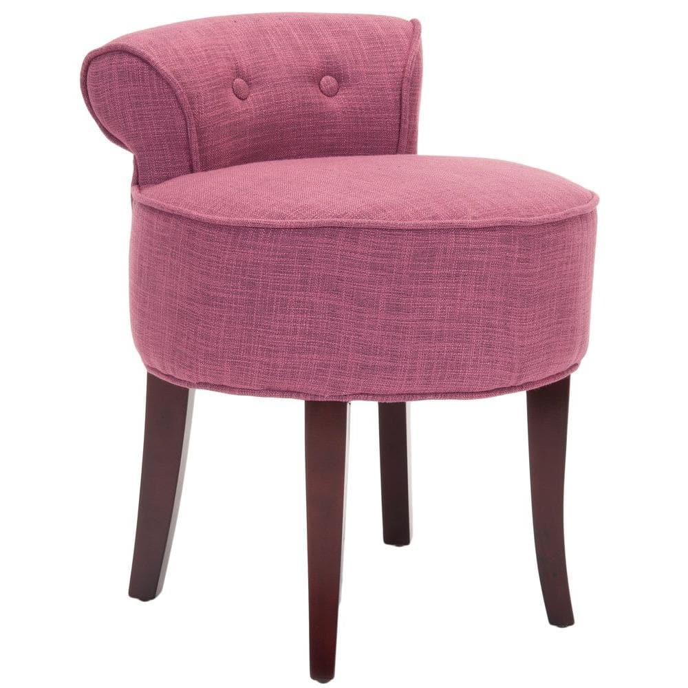 Rose Pink Button Tufted Vanity Stool with Mahogany Legs