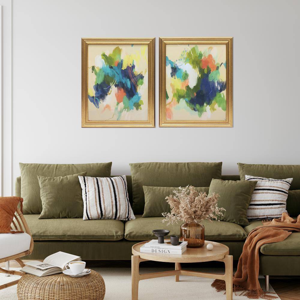 Colorful Abstract Framed Canvas Wall Art Set with Gold Frame
