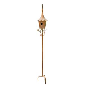 66 in. Tall Iron Birdhouse Stake in Antique Copper "Verona"