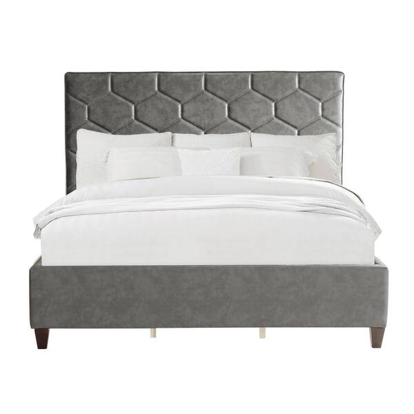 HomeFare Grey Geometric Queen Bed
