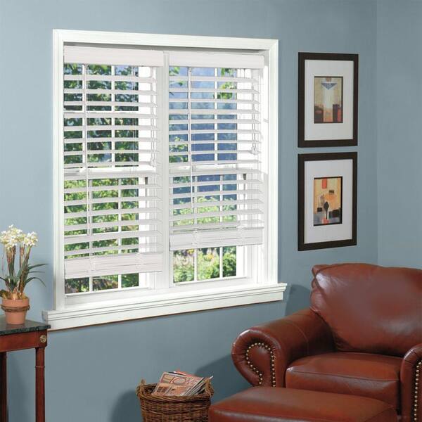 Perfect Lift Window Treatment White 2 in. Textured Faux Wood Blind - 21 in. W x 48 in. L (Actual Size: 21 in. W x 48 in. L)