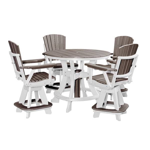 Adirondack Series White 5 Piece Poly Resin Round Counter Height Dining Set