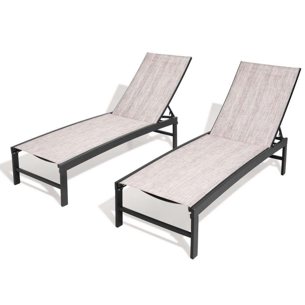 Set of 2 Adjustable Aluminum Chaise Lounge Chairs with Earth Fabric