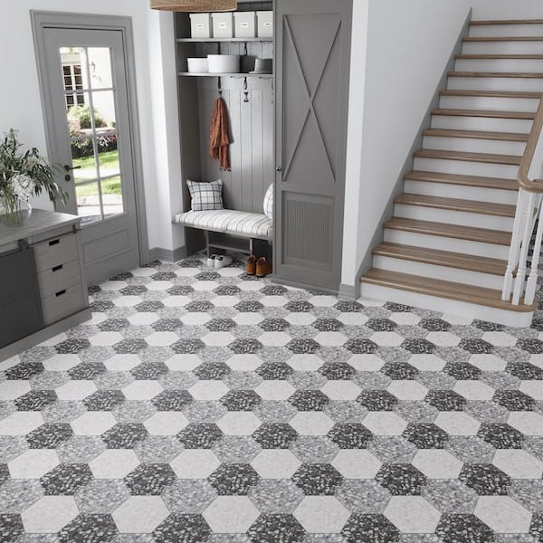 Zenith 9 in. x 11 in. Matte Charcoal Black Porcelain Hexagon Wall and Floor Tile (8.07 sq. ft./case)-16 Pack