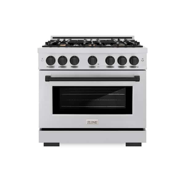 ZLINE Kitchen and Bath Select 36 in. 6-Burner Gas Range with Gas Convection Oven in Stainless Steel and Matte Black