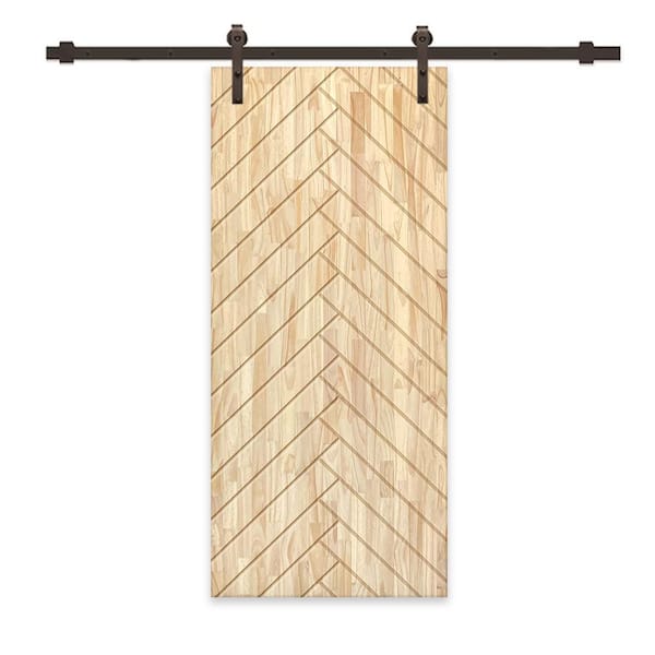 CALHOME 30 in. x 84 in. Natural Pine Wood Unfinished Interior Sliding Barn Door with Hardware Kit