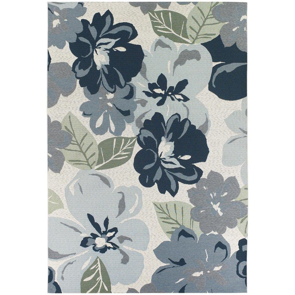 Gray Floral Synthetic Flat Woven Indoor/Outdoor Rug, 4' x 5'10"